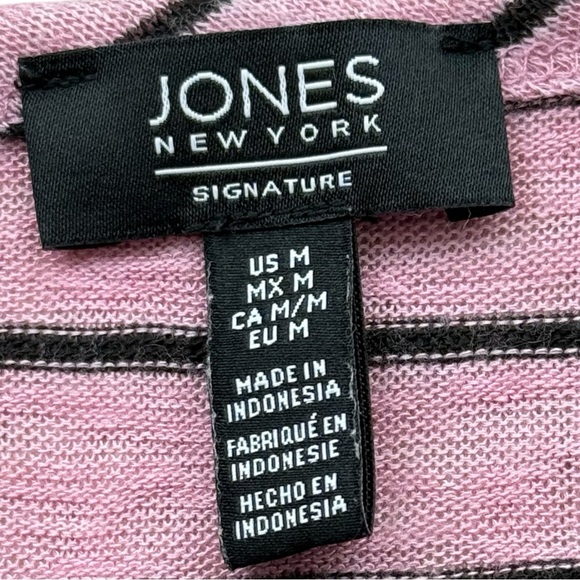 Jones New York Signature Pink Black Striped Short Sleeve Top Women’s M - Picture 4 of 8